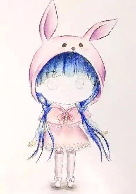 彩铅卡通教程可爱的q版粉色小女孩画法步骤