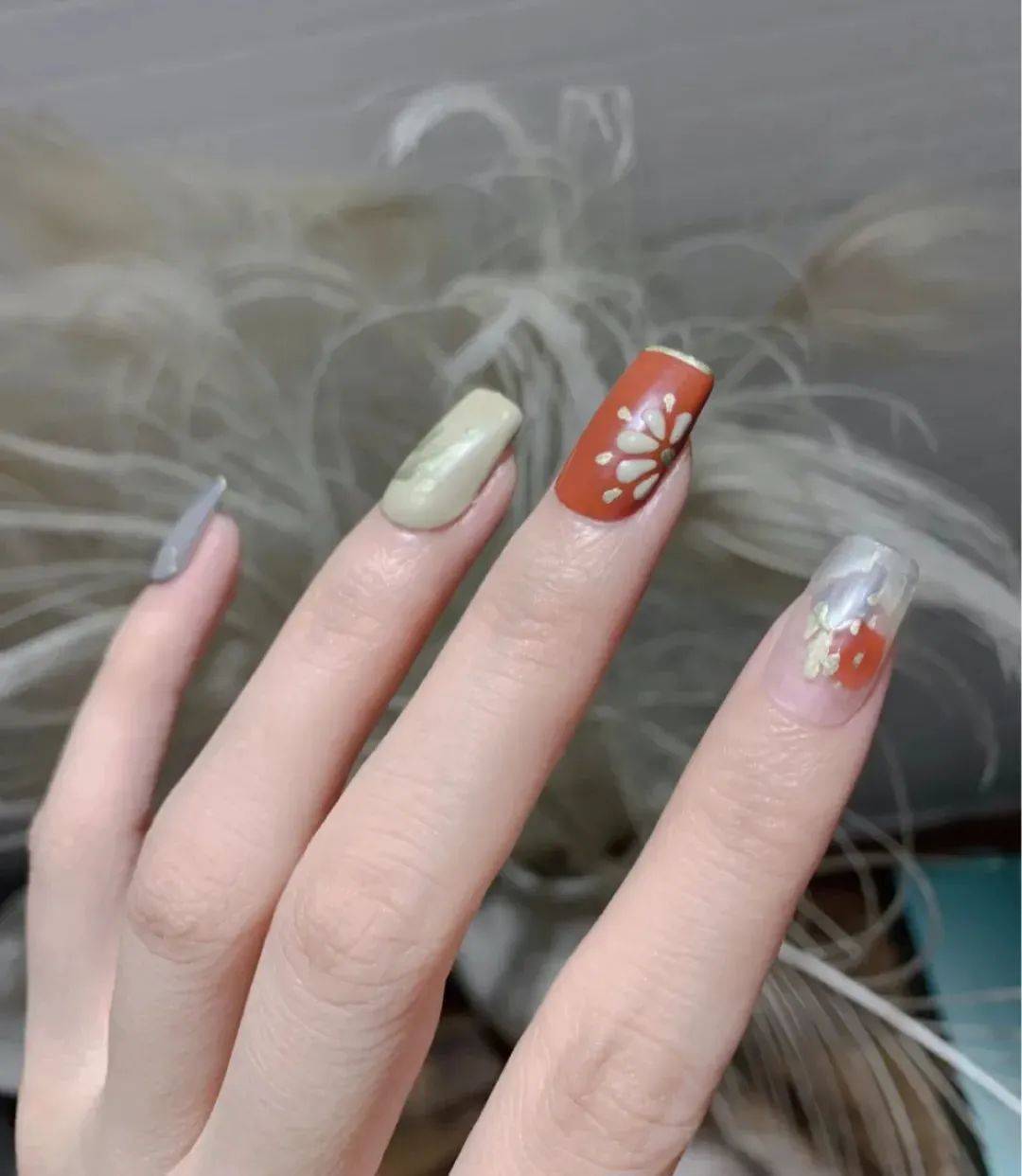 nail art用丹青颜色晕染出山河美甲,有国风水墨画的感觉,古风古韵,适