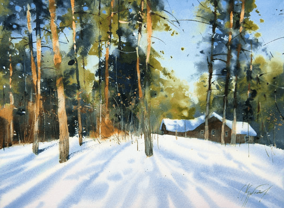 俄罗斯水彩画家——sergei kurbatov作品欣赏(雪景系列一)