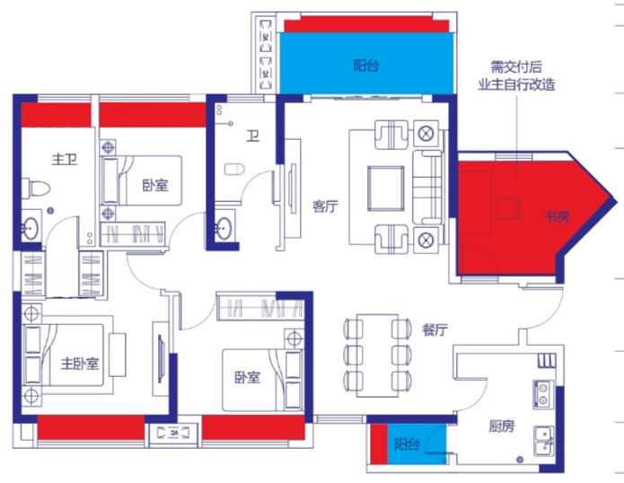 金钟武广新城,建筑面积约115-116㎡高赠送阔景神户型,3 1室2厅2卫精匠