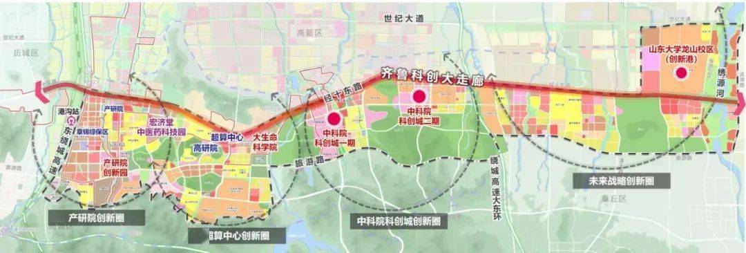 高新区中心区 (3)优化完善路网系统,强化交通支撑 从高新区至章丘区