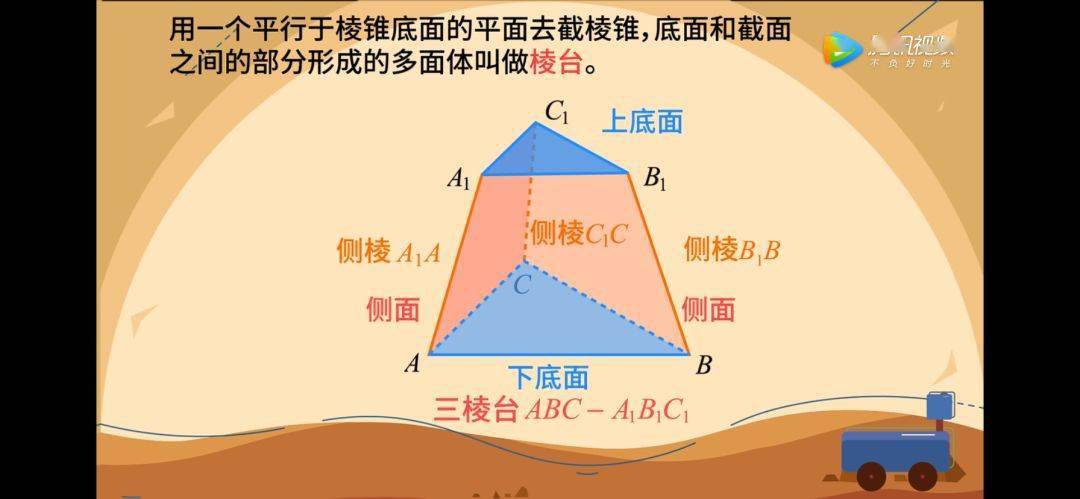 棱台按底面多边形的边数,分为三棱台,四棱台,五棱台等.