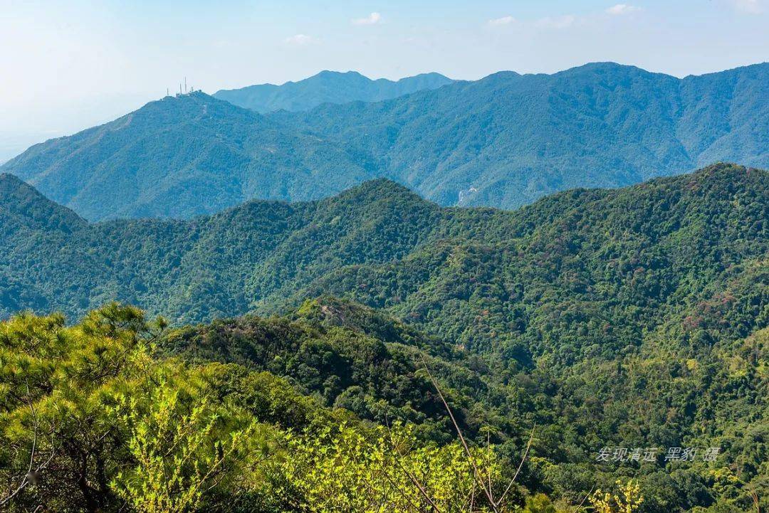 群山尽头有两座高耸的山峰,左边金字塔状的山峰叫北流顶,海拔847米,为