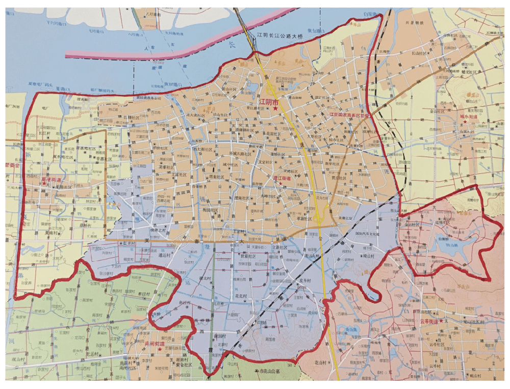 城区东至白屈港河,西至新夏港河,南至澄江街道和夏港街道行政区域南