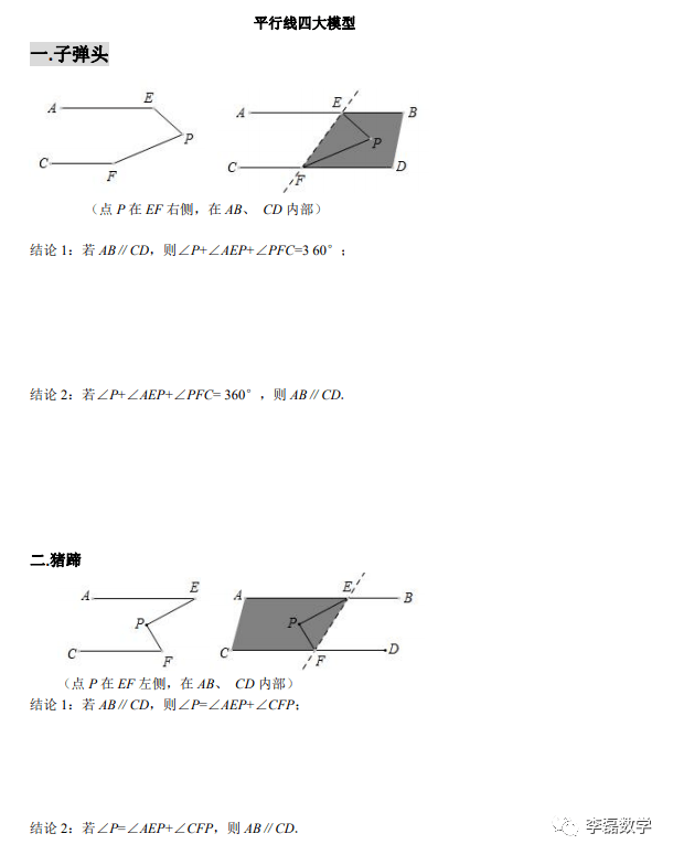 七年级下平行线四大模型