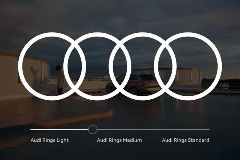 搭配三种logo样式还有粗细不同变化的「audi type」品牌字体应用效果