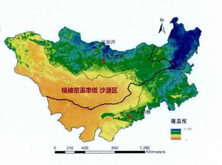 蒙古国和我国内蒙古地区地面植被覆盖情况