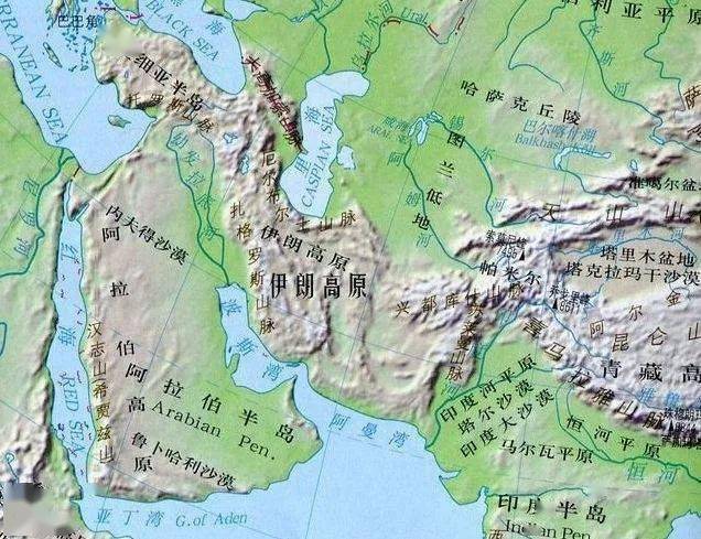 中亚和西亚地形图