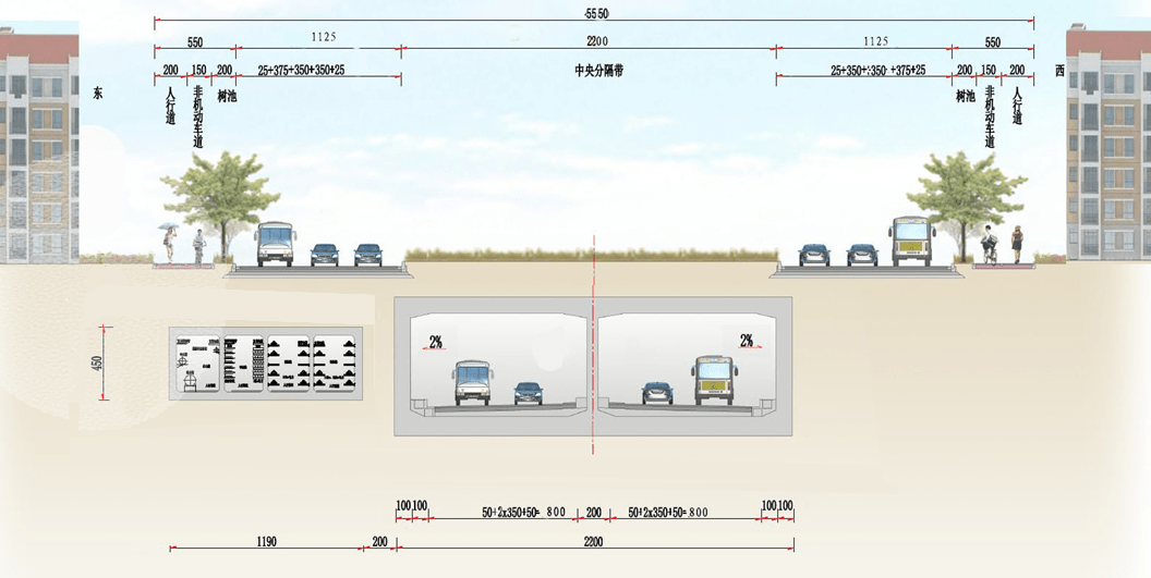 康华路隧道横断面图