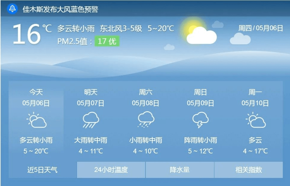 佳木斯天气预报