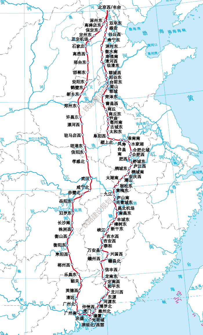 京广高铁和京港高铁设站示意图▼