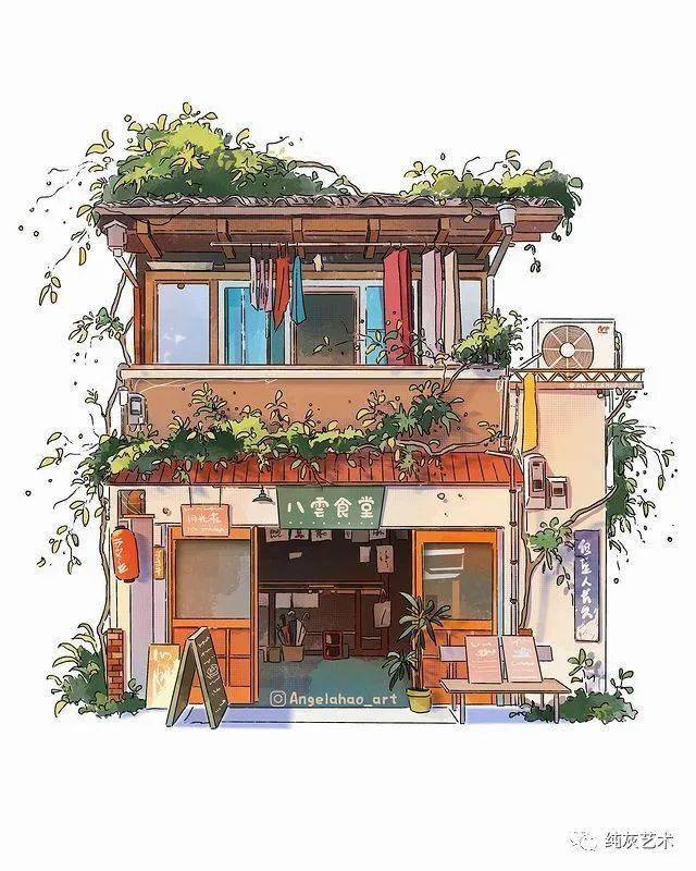 日式建筑插画作品