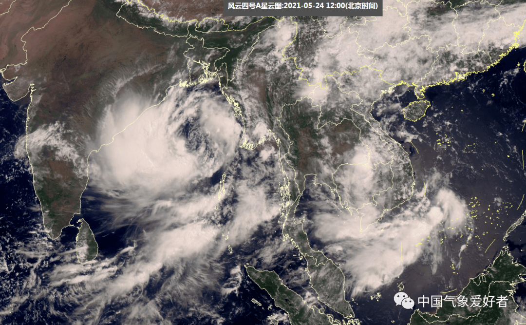 5月24日"印度台风"亚斯和南海热带扰动云图.来自风云4号卫星