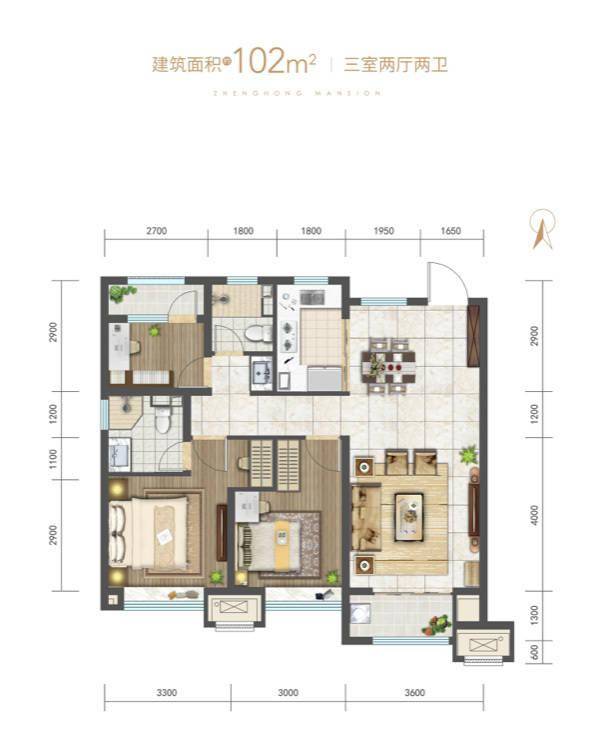 新城正弘府建筑面积约97㎡三室两厅两卫户型图5月29日,新城正弘府迎来