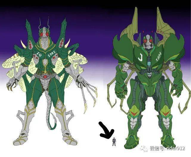 异类zo:因为假面骑士zo是蝗虫改造人,所以异类zo像多只蝗虫怪人的融合