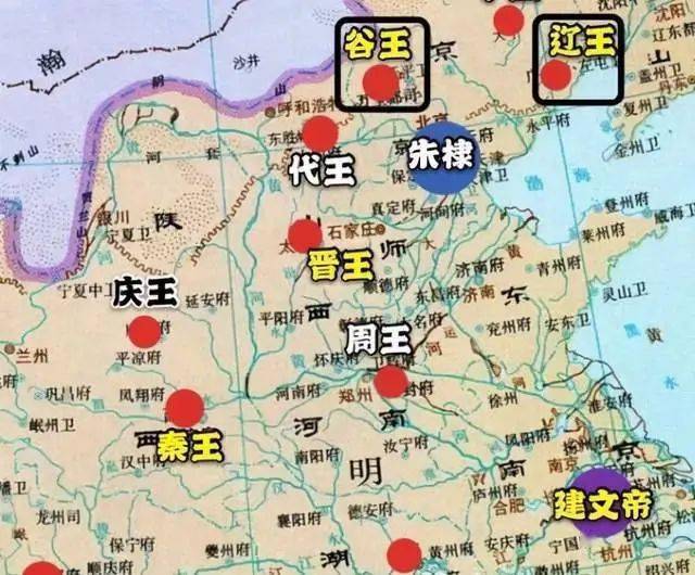 明朝初期的各大藩王分布图