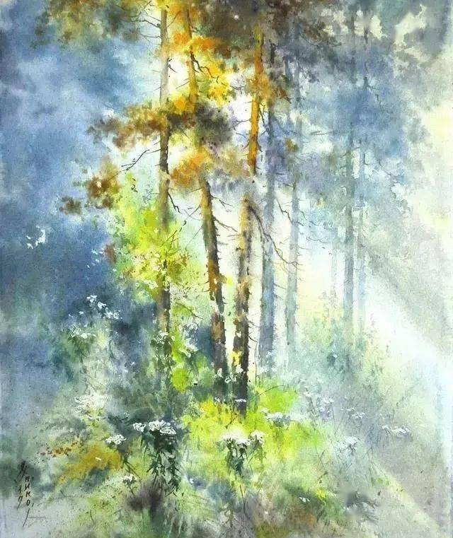 走进森林感受自然之美-伊戈尔·哈伊科夫风景水彩画