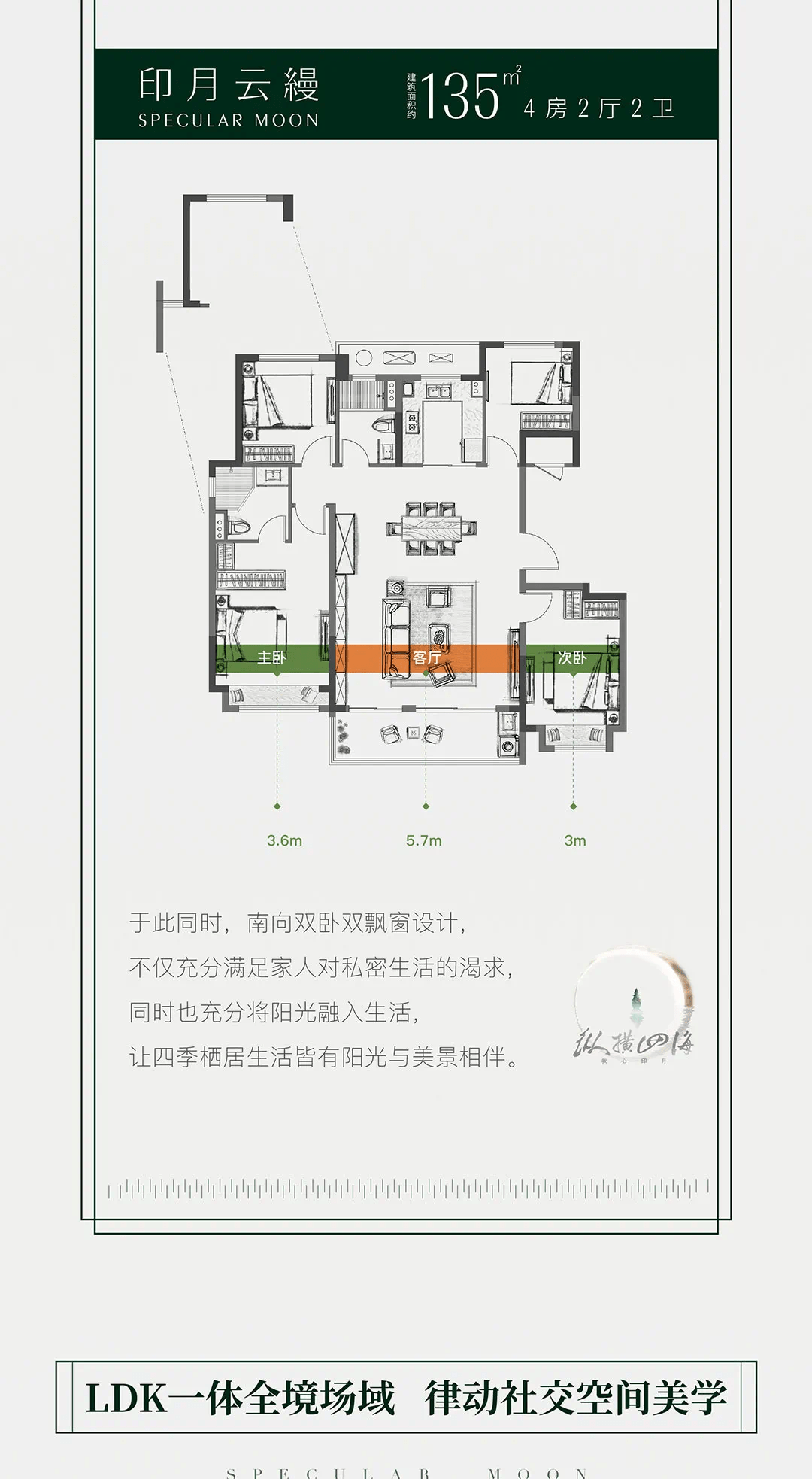 印月云缦|经典135㎡四叶草户型,献给纵横四海的你