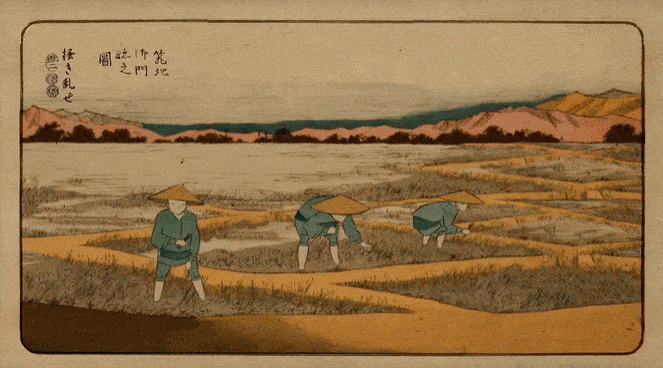 相扑选手悬挂在峭壁之下这幕像极了《近江八景》里的一角76歌川广重