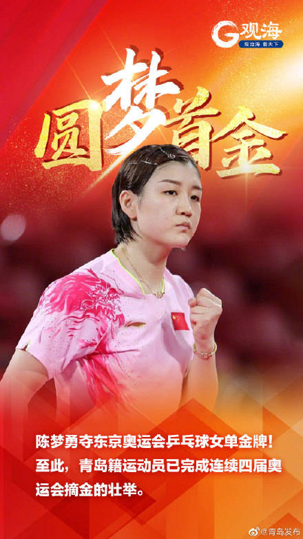 陈梦奥运女单夺金 祝贺!
