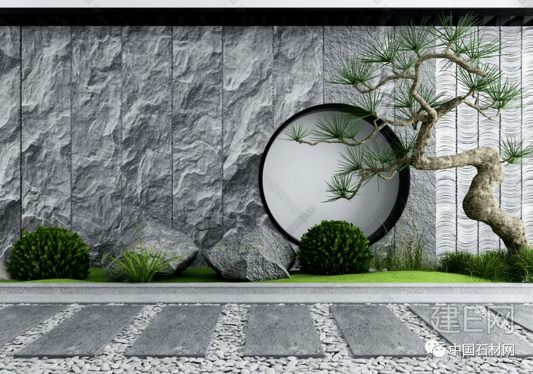 别墅庭院,石材景墙设计案例