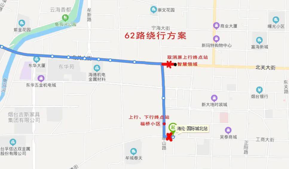 8月30日起,牟平62路等7条公交线路临时绕行