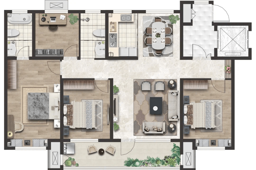 (建面约142㎡宽奢四房户型图)