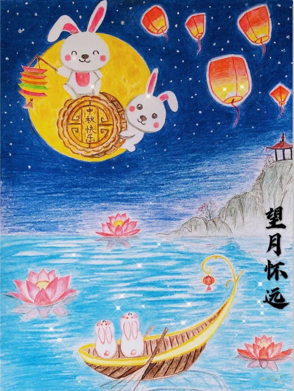 67张范画 | 2021中秋节主题画来了,花好月圆好看的绘画素材