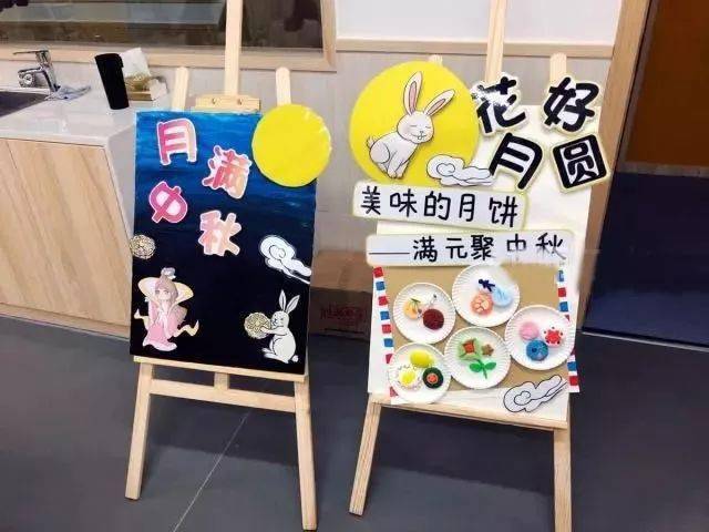 幼儿园中秋节活动展板,粘土月饼手工作品