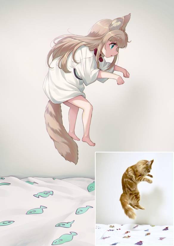 知名画师绘制"猫猫拟人"图_hara