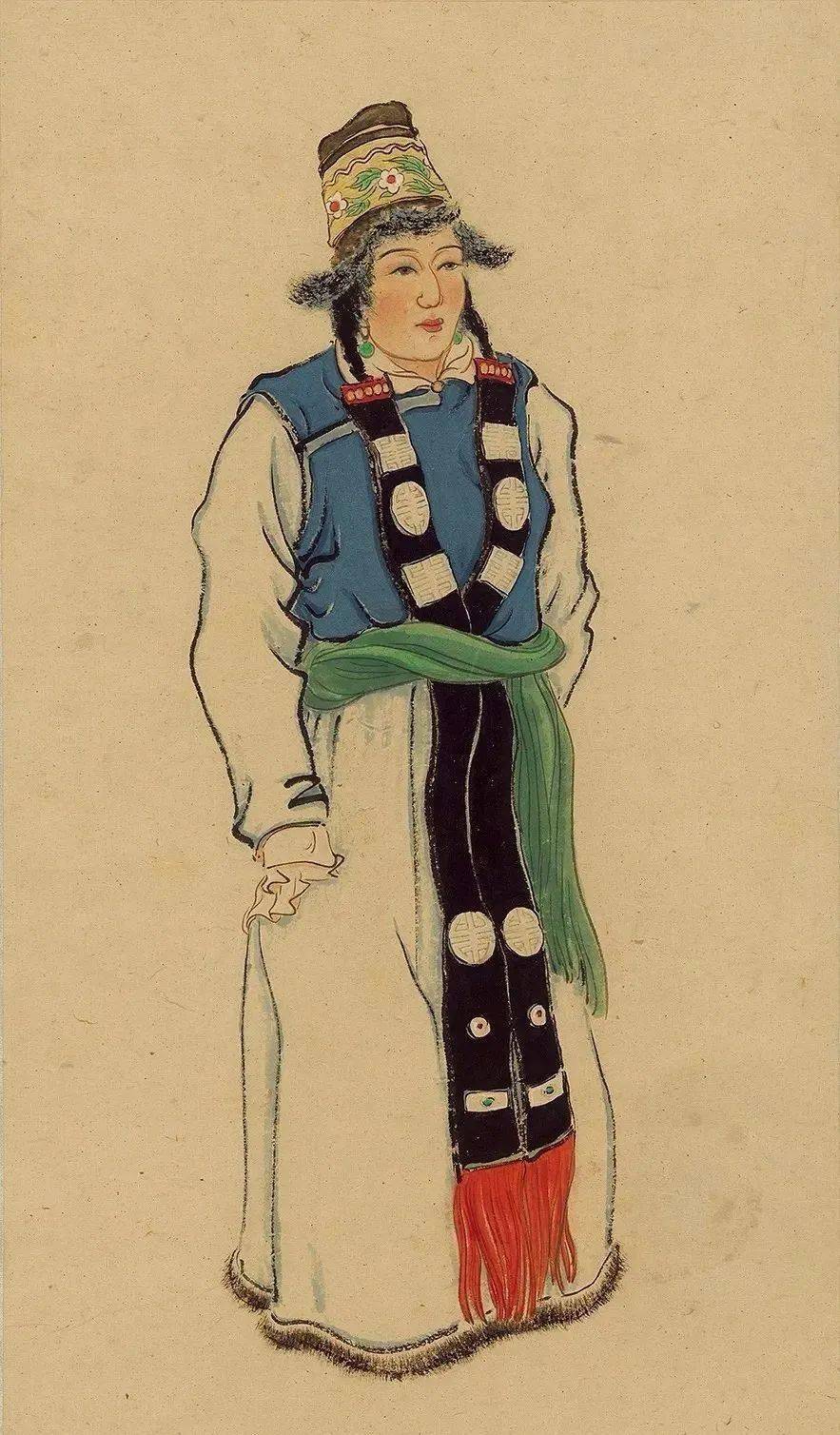 西域少数民族服饰系列之十一 纸本水墨设色 52.5×29cm 1943年