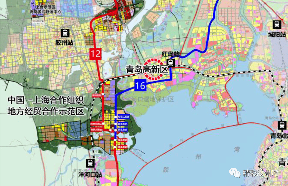 张规划图,其中就有12/16号线地铁走向,12号线贯穿西海岸-胶州-新机场
