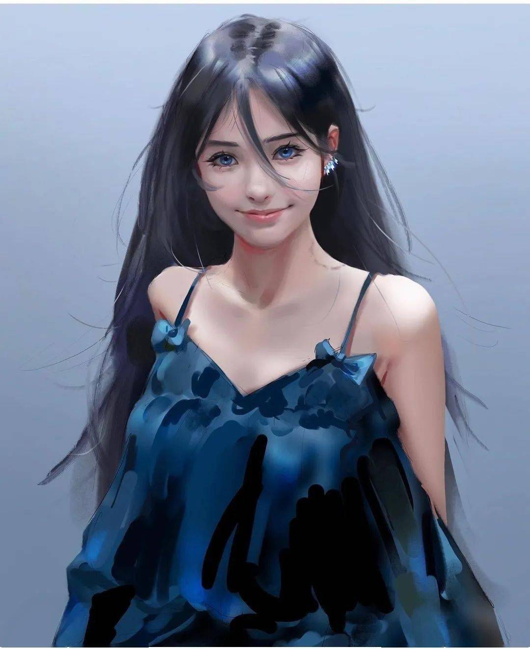 厚涂风格的绘画创作,唯美少女插画