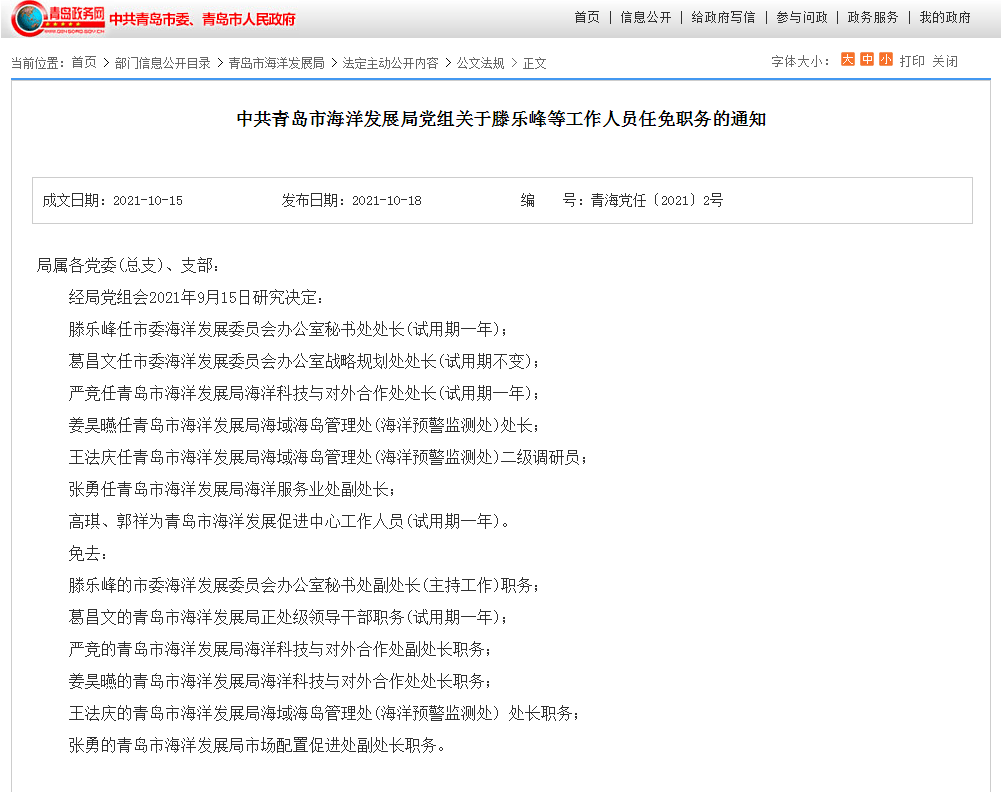 青岛最新人事任免