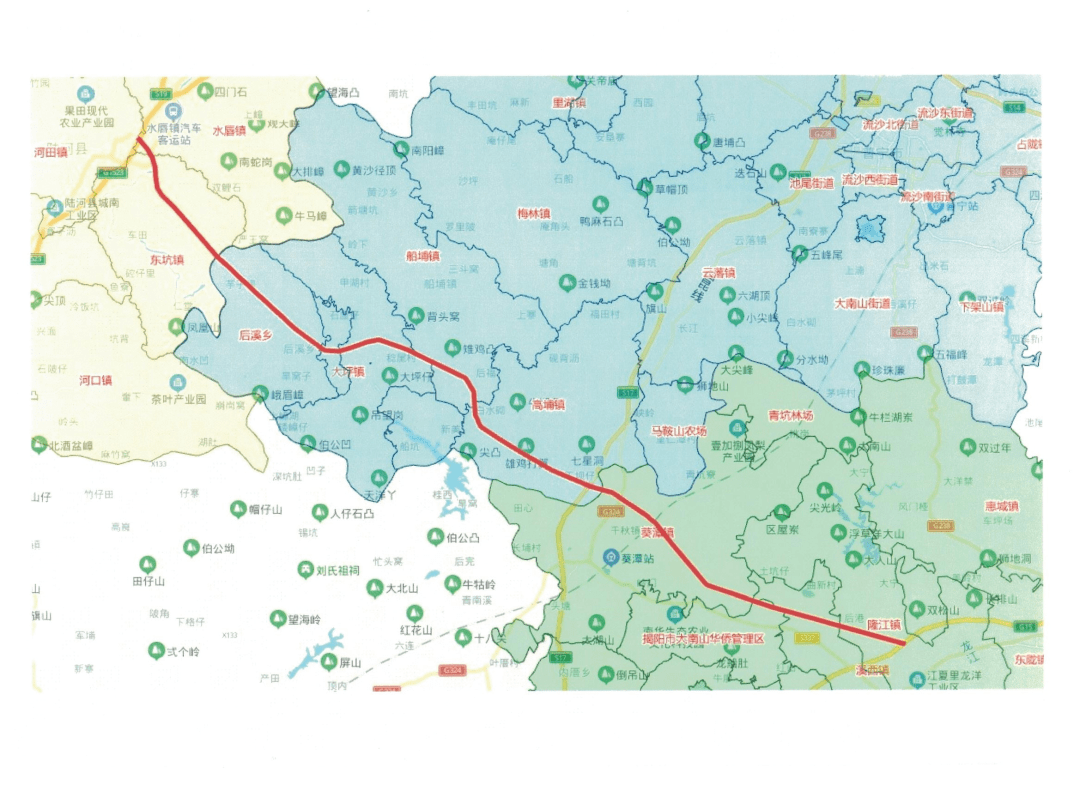 陆河至惠来高速公示,设后溪,大坪,高埔,葵潭北,黄光山