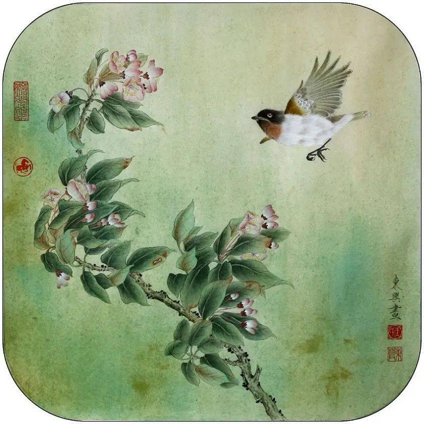 工笔画《海棠飞鸟》绘画步骤教程,你学会了吗?