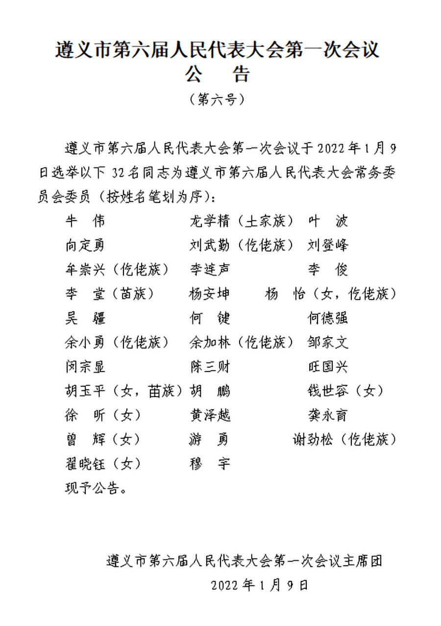 遵义市新一届人大常委会市政府领导班子选举产生