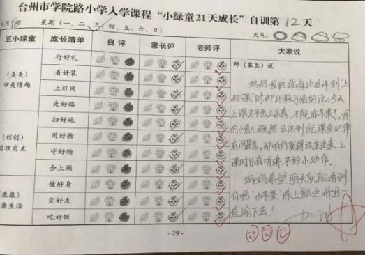 如学校每年为一年级新生打造习惯培养主题活动,推出"绿童21天自训手册