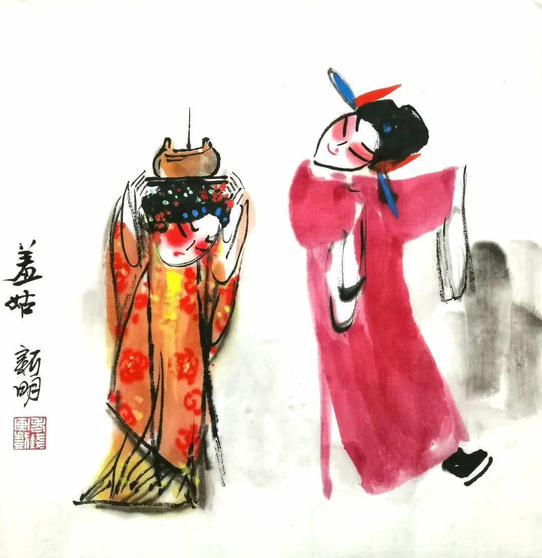 一百多个剧种的戏曲人物画后,近期又致力扬剧淮剧戏曲人物画的创作