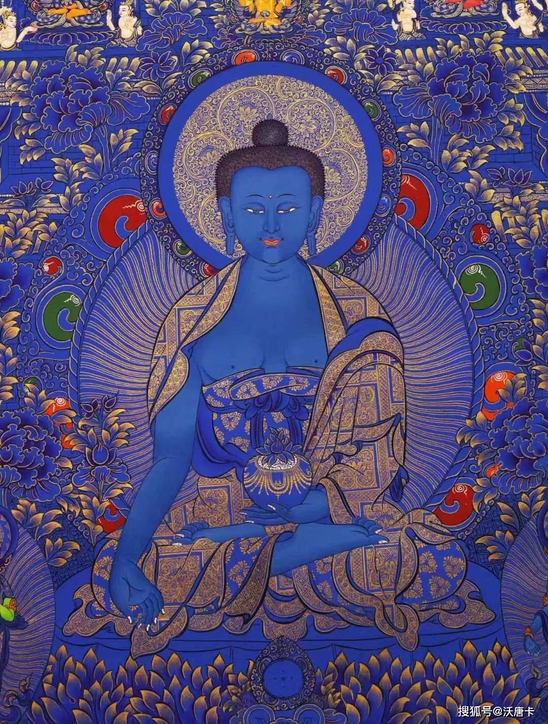 接下来请朋友们欣赏一组编号为138-273515的蓝唐药师佛唐卡:佛教的