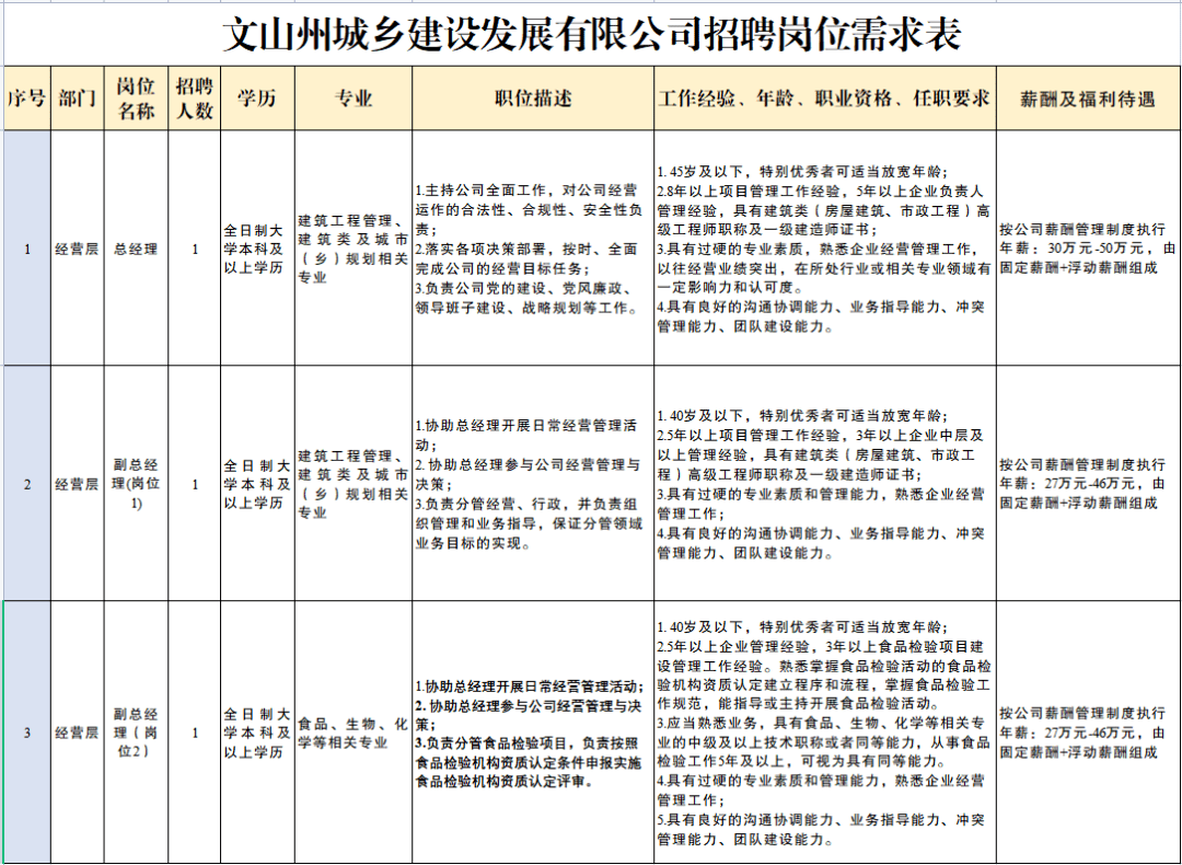 文山州建投集团招聘总经理、副总经理！快来报名~
