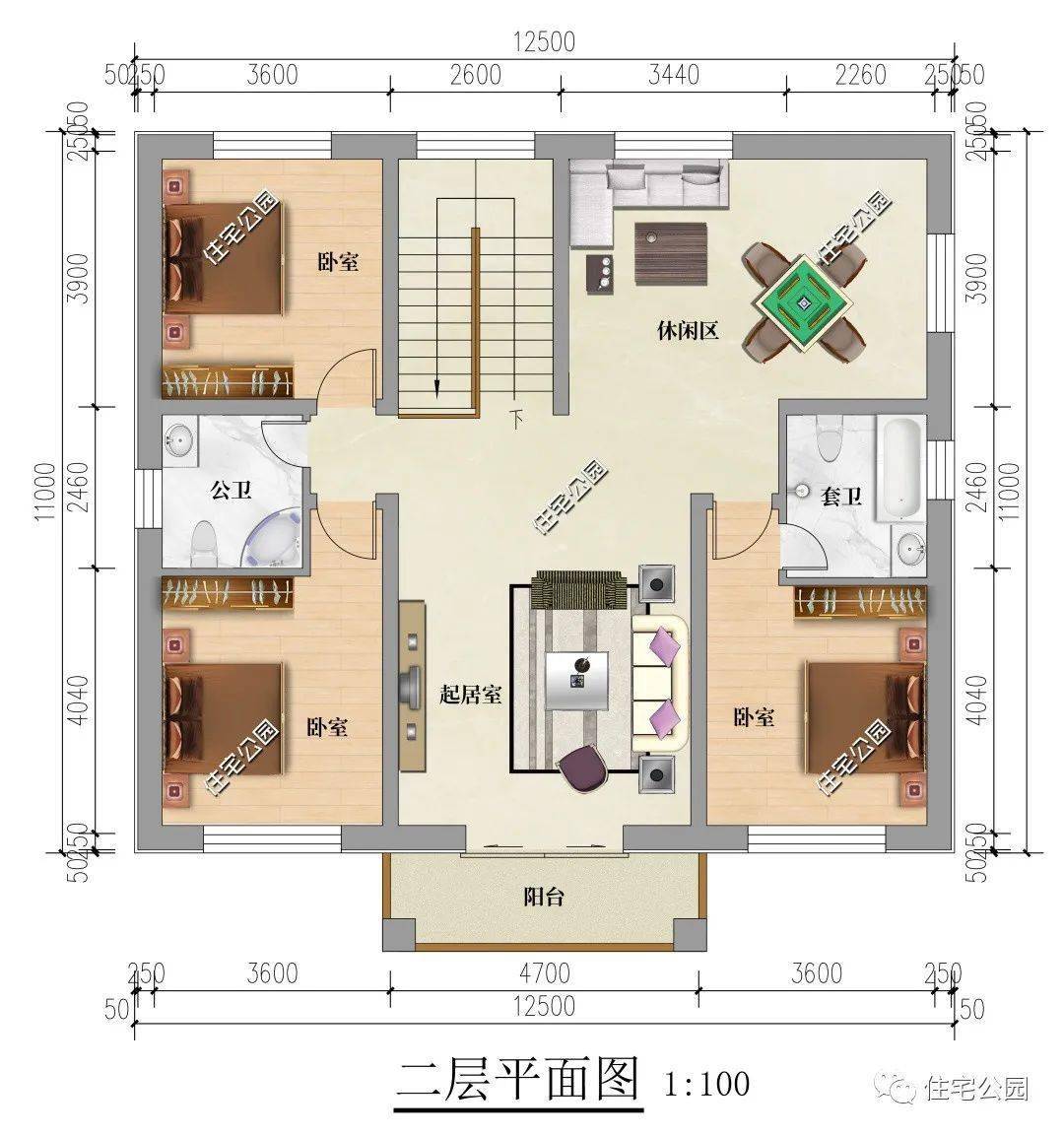 12×11米二层简欧别墅，主副楼设想更契合农村现实情况（2175）