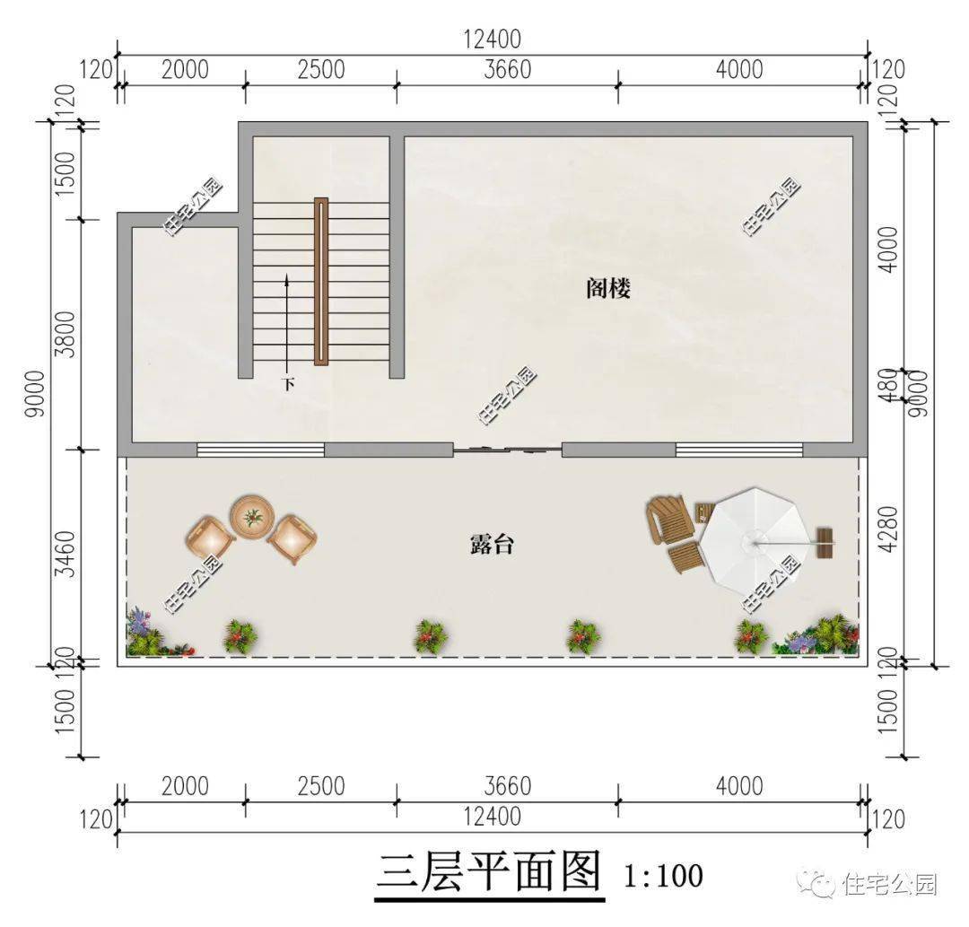 12×10米，浙江叶密斯定造二层半户型，阁楼层设想储物更便利（2268）