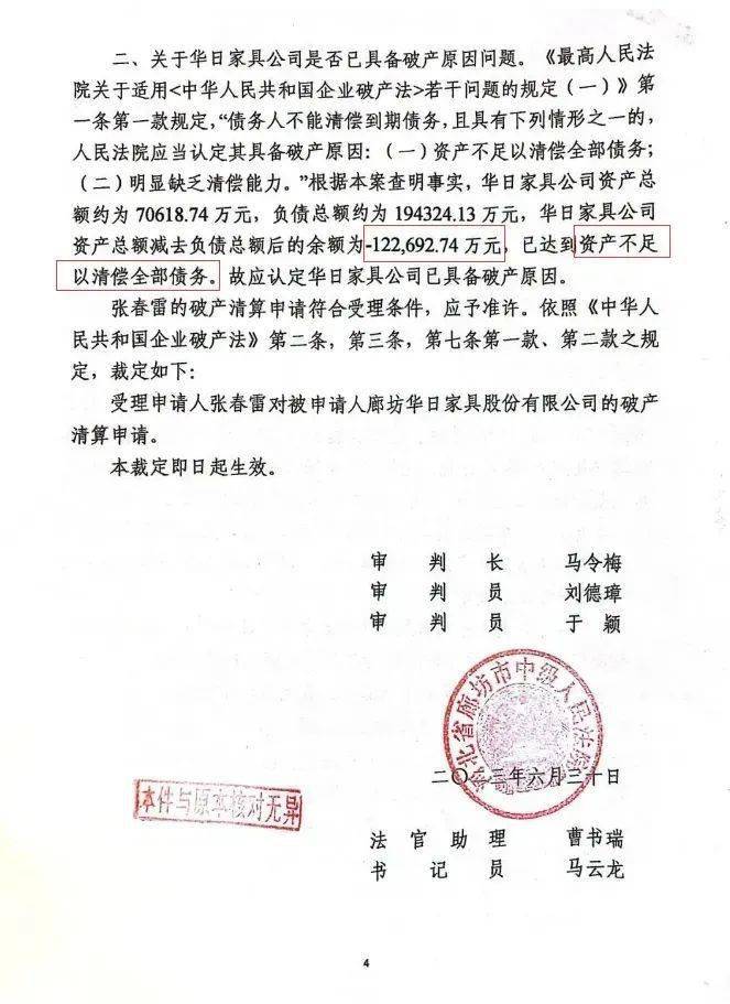 已达到资产不足以清偿全部债务。故应认定华日家具公司已具备破产原因。