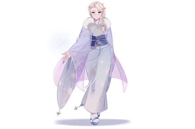 原创 十二位迪士尼公主"和服"亮相,花木兰一身女侠范,艾莎走路带风
