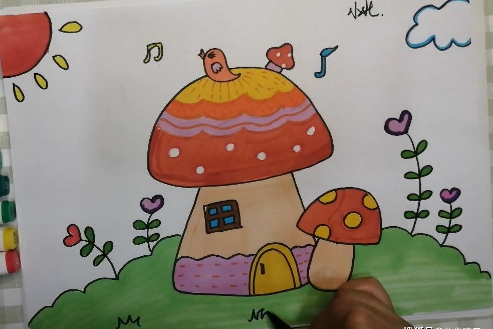 儿童简笔画,画一间属于自己的蘑菇屋,绘画步骤