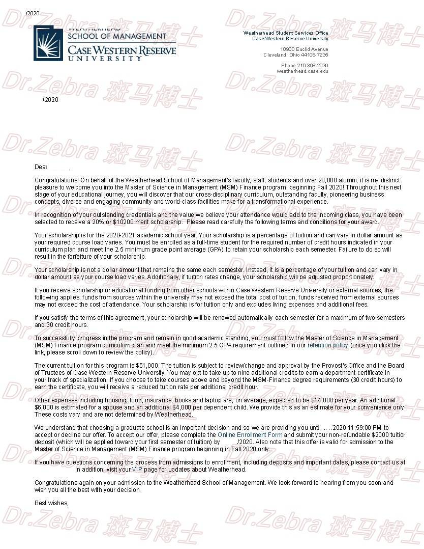 【offer展示】凯斯西储大学 case western reserve university(cwru)
