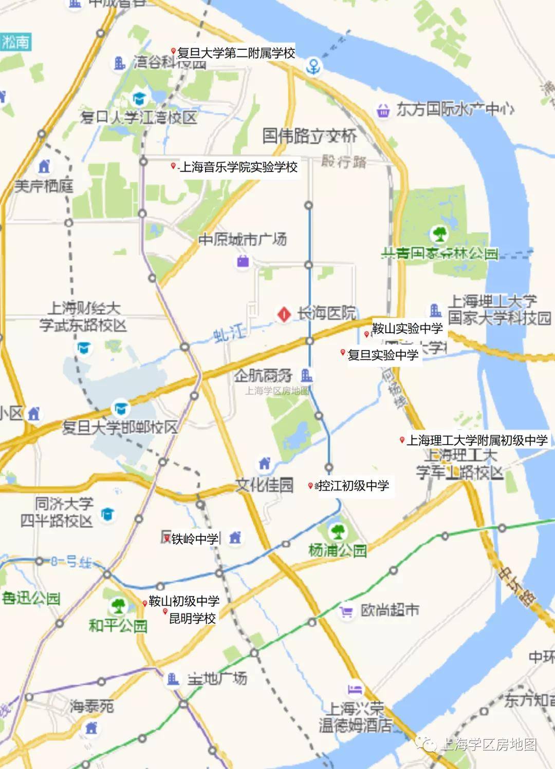 2020最新上海杨浦区学区房地图初中