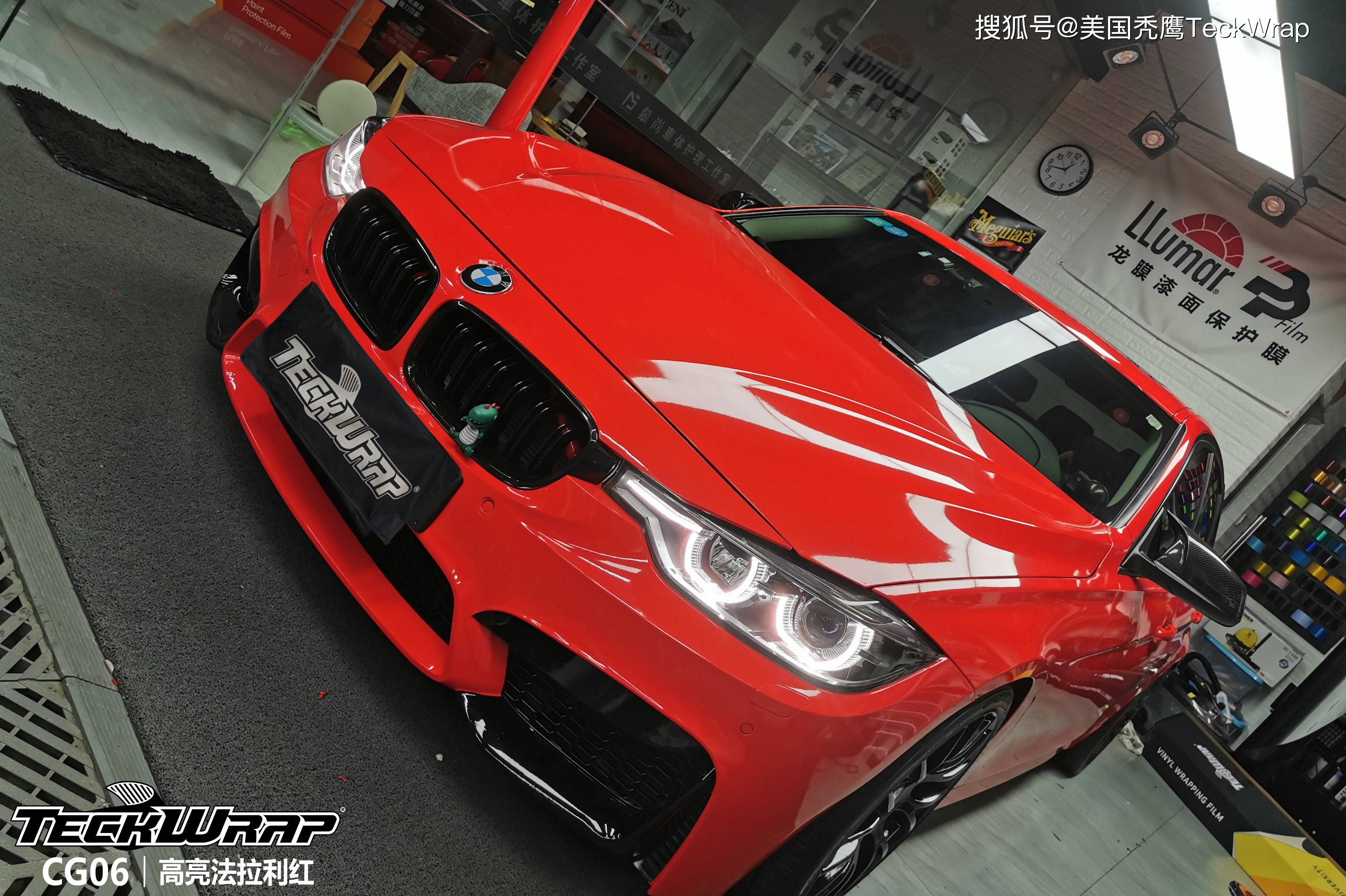 秃鹰teckwrap改色膜|cg06高亮法拉利红|鲜艳宝马