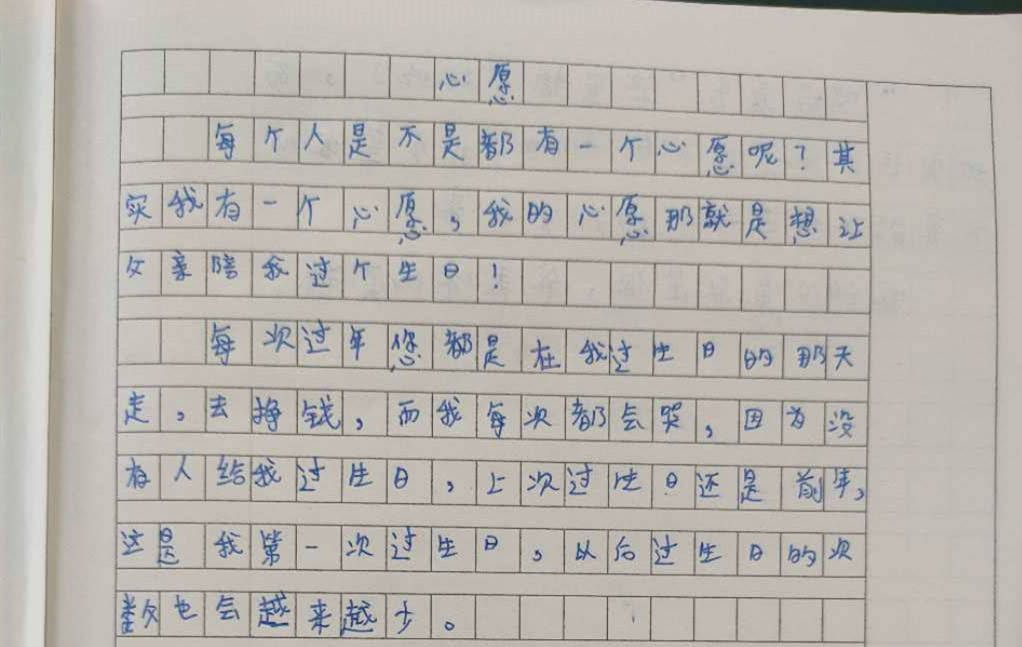 原创乡村小学生作文,《心愿》难实现,教师:蛋糕和爸爸哪个重要?